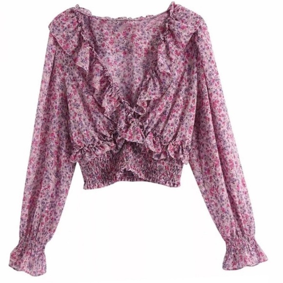 Zara Floral Ruffle Blouse - Picture 2 of 5